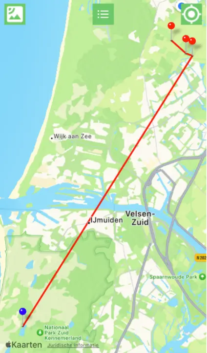 Kaartje: Afgelopen maand zijn de ganzen met de nummers: HD18, HD19, HA44, H046 en H017 in de polders rondom Castricum gezien