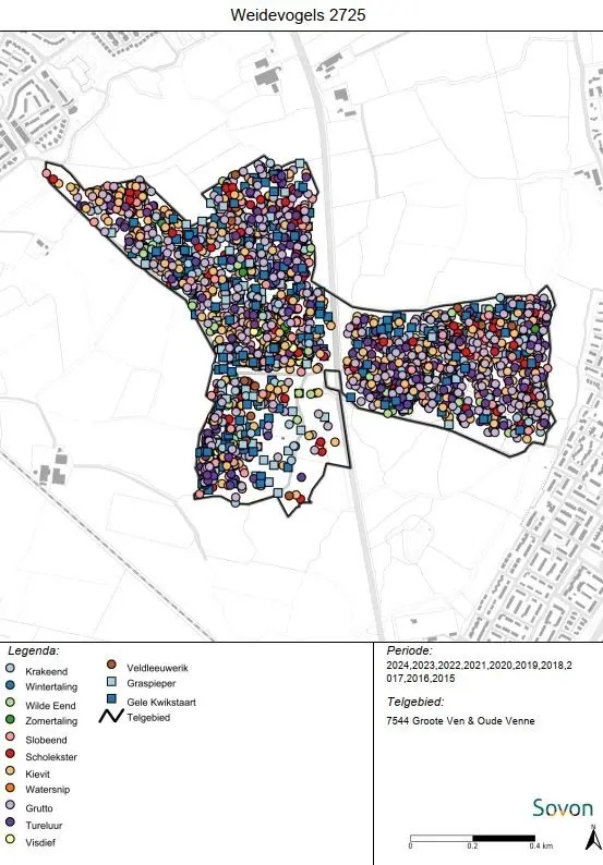 Geografische kaart met de plaatsen van broednesten langs de N203 tussen Limmen en Uitgeest. De impact op de natuur is minder broedplaatsen.